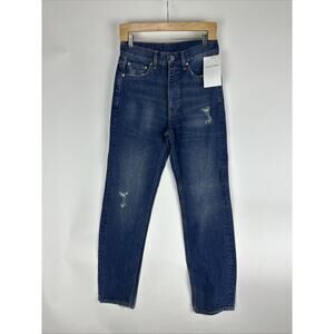 ANINE BING High Waist Denim Jeans Straight Leg Blue Size 27 Distressed Wash